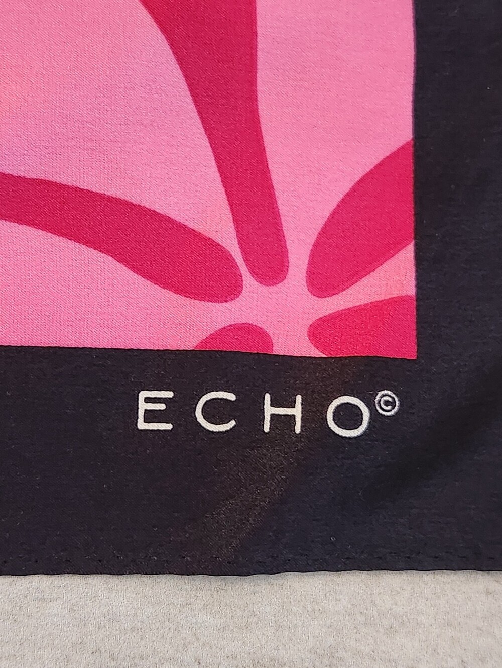 Echo Carre Scarf 100% Silk Black Pink Yellow Green Abstract Floral Square Artsy - Picture 2 of 9